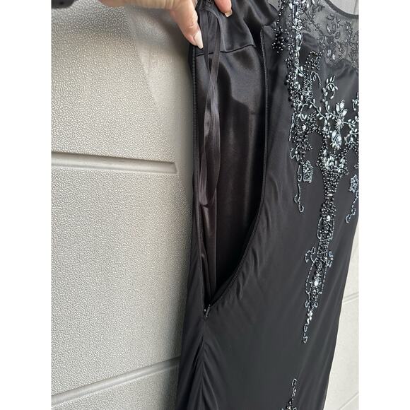 VTG Scala Black Silk Chiffon Beaded Evening Gown Asymmetric Hem Party Y2K Sz 12 - Picture 12 of 16